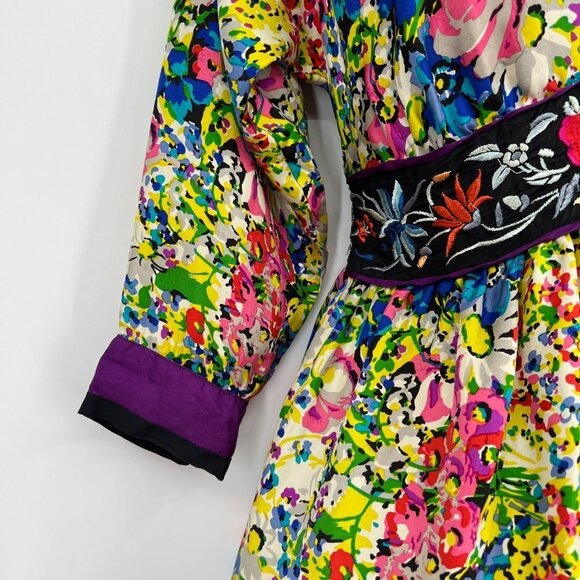 Johnny was Kimono Tunic Dress Colorful Floral Tie Back Silk Vibrant Small. - Picture 6 of 13